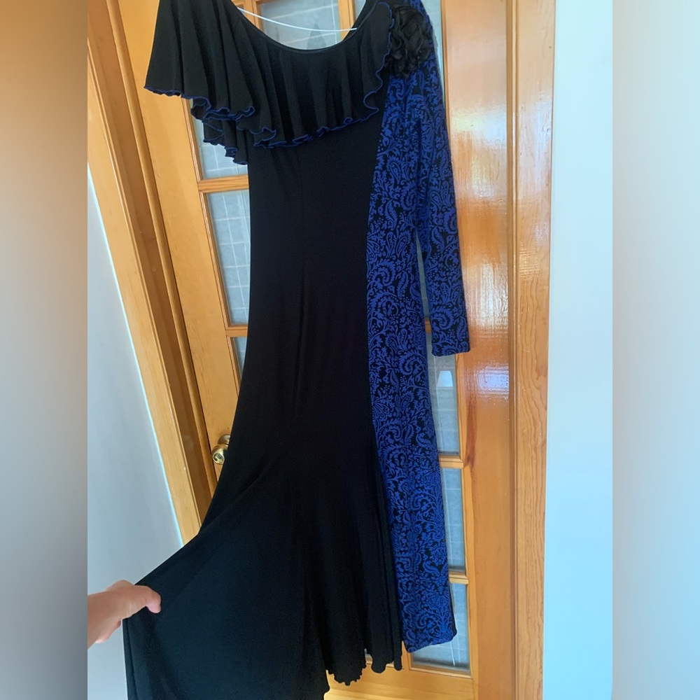 New ballroom  Black and Blue Long Sleeve Dress size L